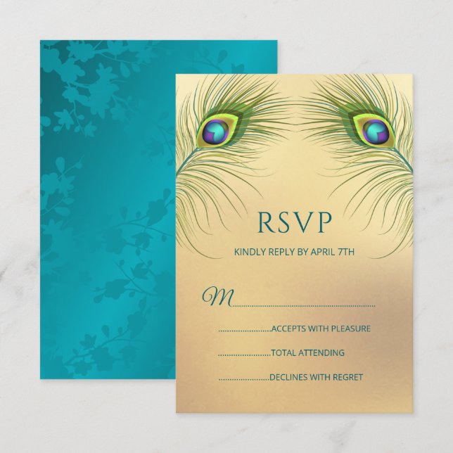 Peacock Wedding Elegant Floral RSVP Card (Front/Back)