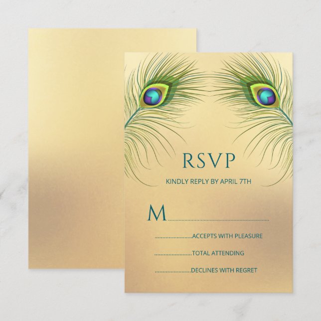 Peacock Wedding Elegant Floral RSVP Card (Front/Back)