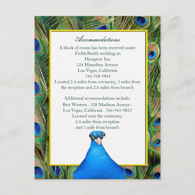 Peacock Wedding Enclosure Card (Front)