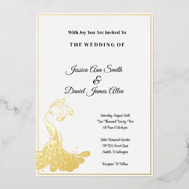 Peacock Wedding Foil Invitation (Front)