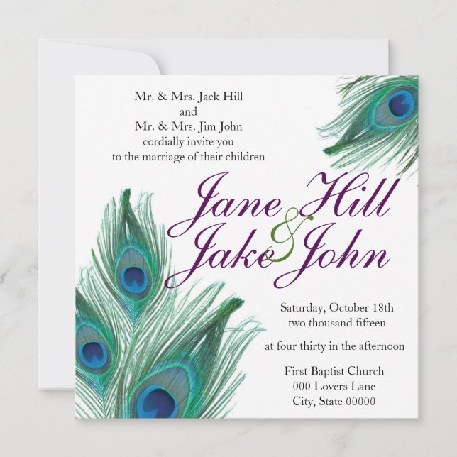 Peacock Wedding Invitation (Front)