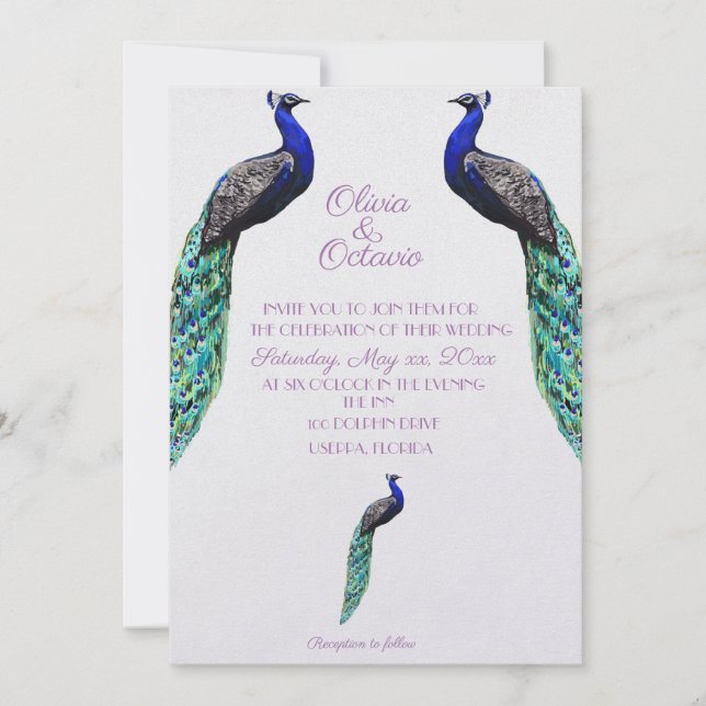 Peacock Wedding Invitation (Front)