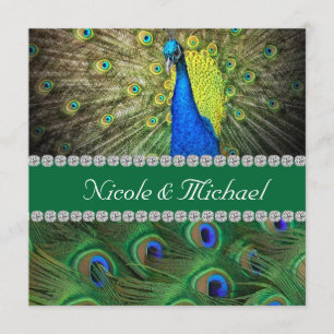 PEACOCK WEDDING INVITATION WITH FEATHERS & BLING