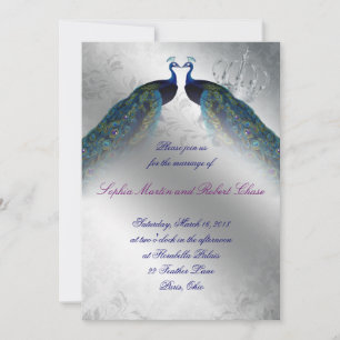Peacock Wedding Invite Blue Silver Vintage Mod