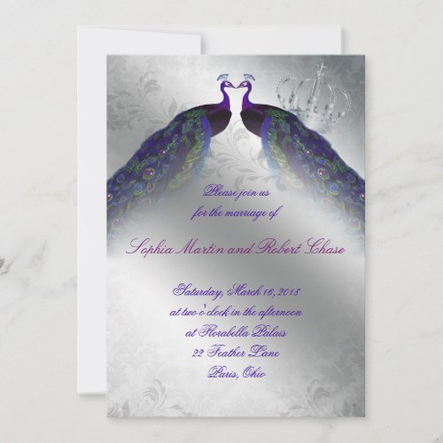 Peacock Wedding Invite Indigo Vintage Silver