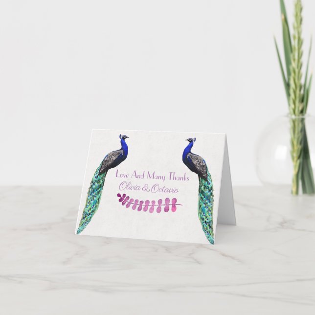 Peacock Wedding Letterpress Thank You Card (Front)
