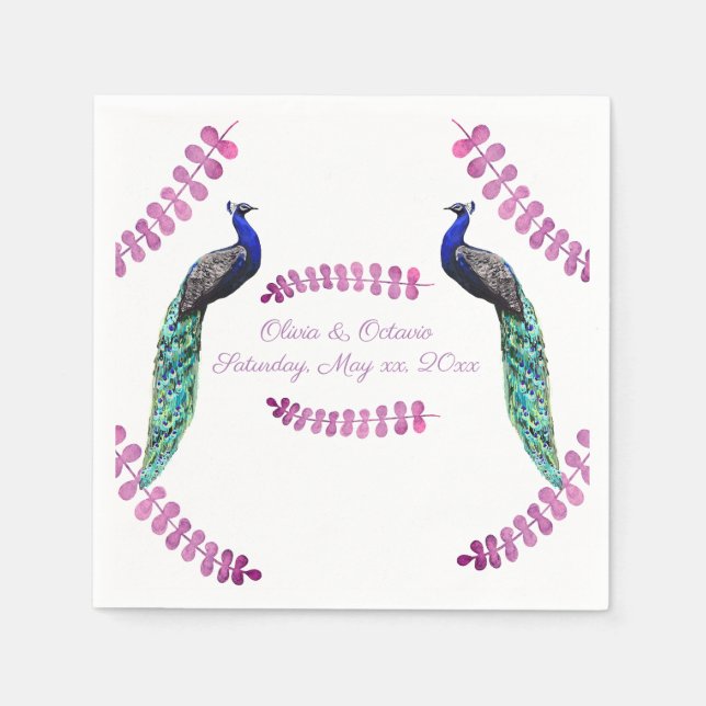 Peacock Wedding Napkins (Front)