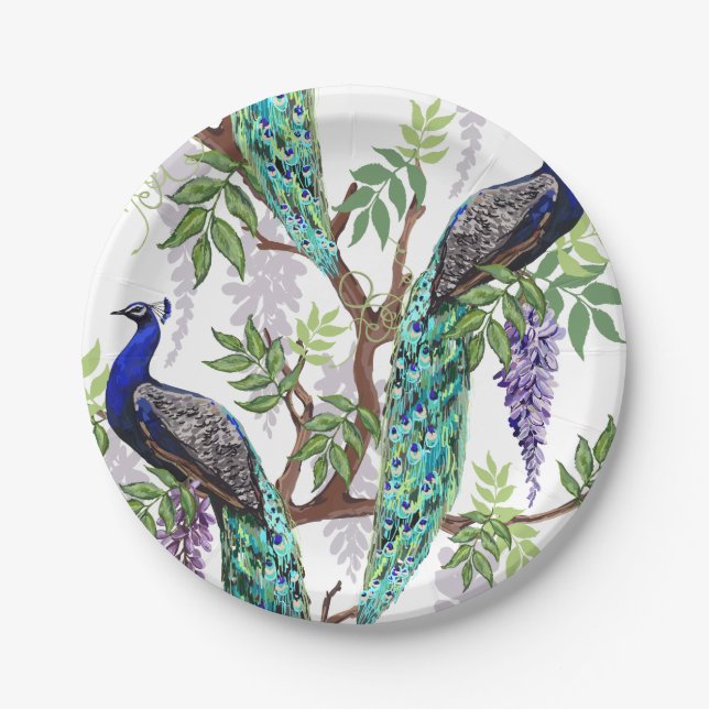 Peacock Wedding Paper Plates (Front)