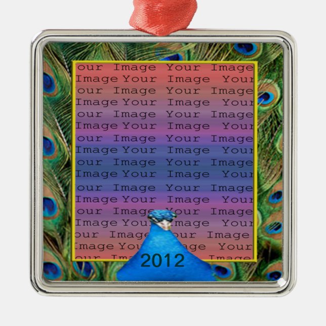Peacock Wedding Photo Ornament (Front)