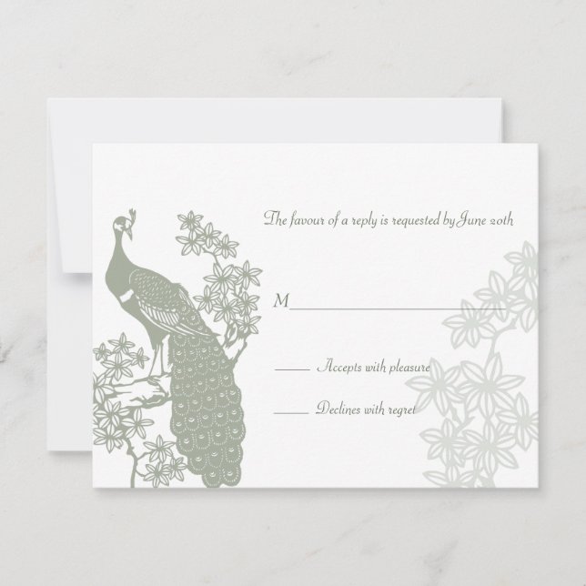 Peacock Wedding Reply Card (Front)