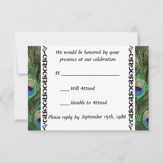 Peacock Wedding RSVP Card (Front)