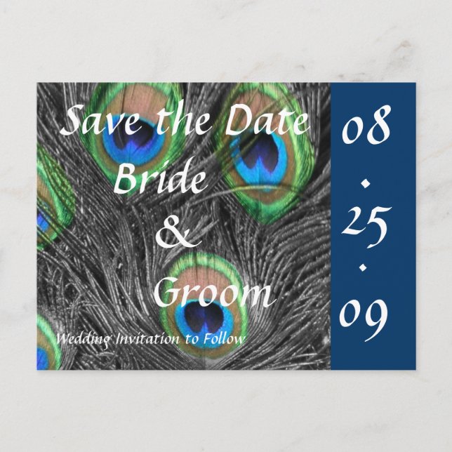 Peacock Wedding Save the Date Announcement Postcard (Front)