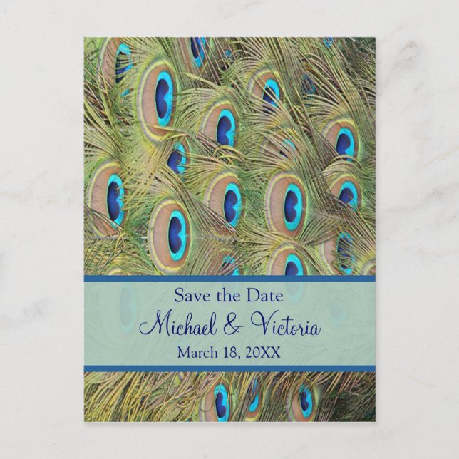 Peacock Wedding Save The Date Announcement Postcard (Front)