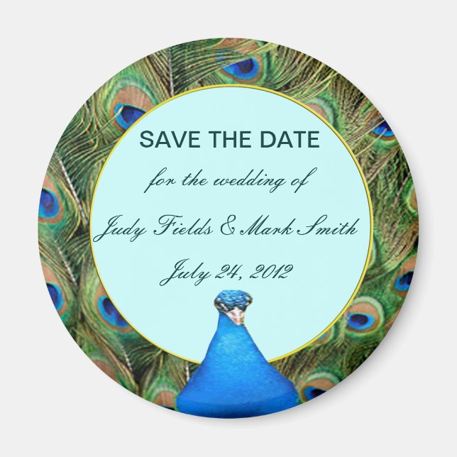 Peacock Wedding Save The Date Magnet (Front)