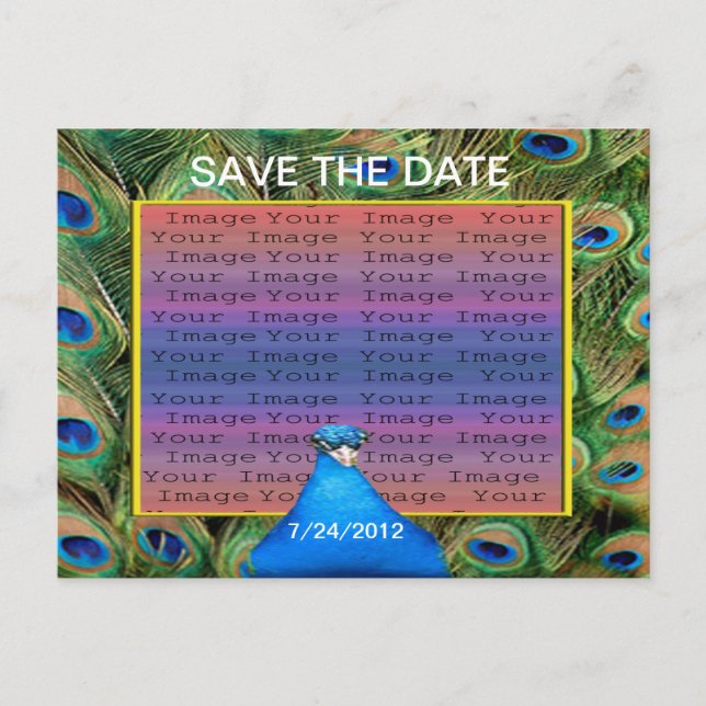 Peacock Wedding Save The Date Postcard (Front)