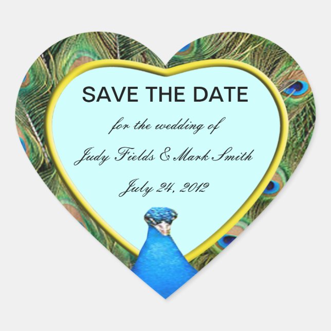 Peacock Wedding Save The Date Stickers (Front)