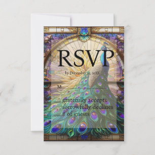 Peacock Wedding Stained Glass RSVP Response Card