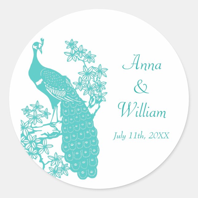 Peacock Wedding Sticker (Front)