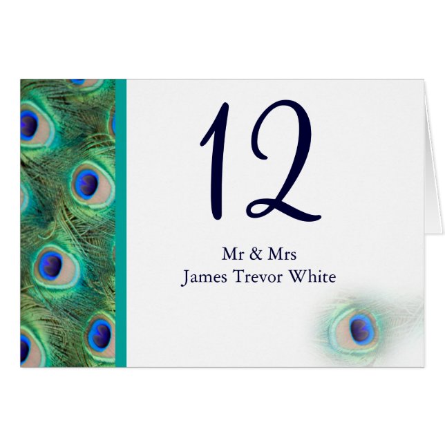 peacock wedding table seating card (Front Horizontal)
