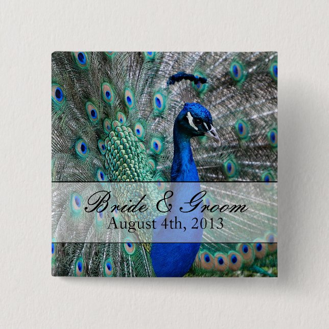 Peacock Wedding Theme 1 Button (Front)