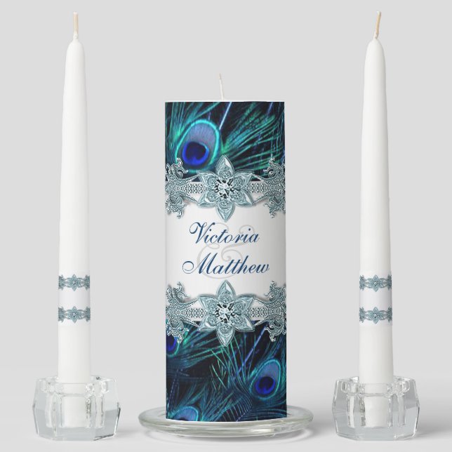 Peacock Wedding Unity Candle Set (Front)