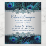 Peacock Wedding Wine Bottle Labels<br><div class="desc">Peacock wedding wine bottle labels with pretty silver accents on a rich royal blue peacock background. You can add text in the font style and wording of your choice to these elegant peacock wine bottle labels.</div>