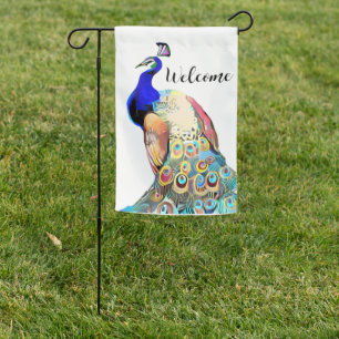 Peacock Welcome sign colorful feathers Garden rv