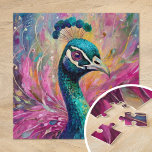 Peacock Whimsical Modern Impressionist Art Jigsaw Puzzle<br><div class="desc">A whimsical modern impressionist painting of a peacock. The art is brought to life with bright, vibrant colors including teal, pink, and hints of gold. The peacock’s majestic feathers are expressed through abstract swirling brushstrokes, creating a sense of movement and fantasy. This dynamic piece blends bold color choices with a...</div>