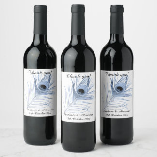 PEACOCK WHITE CUSTOMIZABLE WINE LABEL