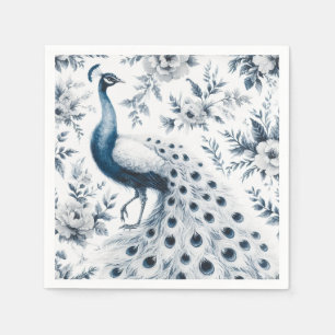 Peacock with flowers blue napkins