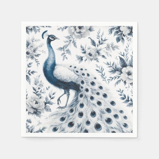 Peacock with flowers blue napkins (Front)