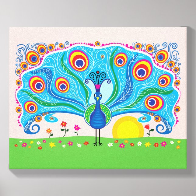 Peacock with Flowers Canvas Photo Tile (Front Set)