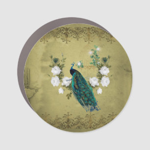 Peacock with flowers car magnet