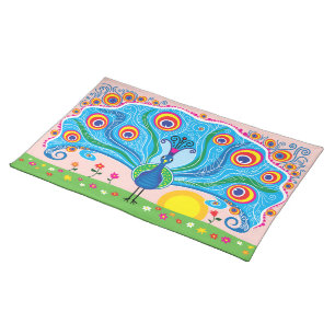 Peacock with Flowers Cloth Placemat