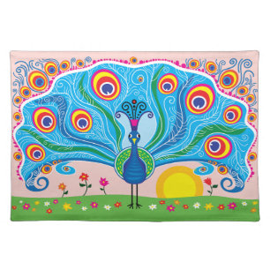 Peacock with Flowers Cloth Placemat