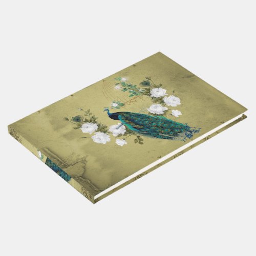 Peacock with flowers guest book