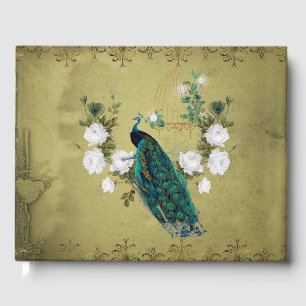 Peacock with flowers guest book