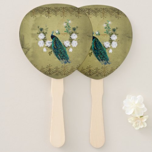 Peacock with flowers hand fan