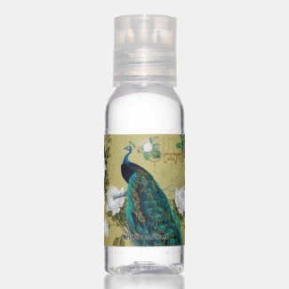 Peacock with flowers hand sanitizer