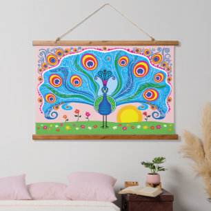 Peacock with Flowers Hanging Tapestry