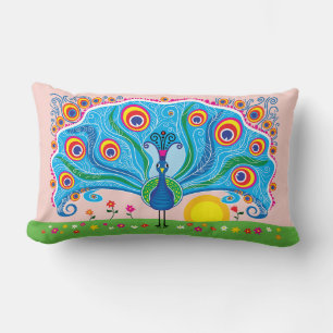 Peacock with Flowers Lumbar Pillow