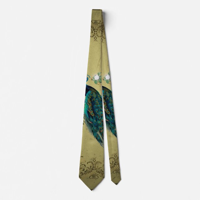 Peacock with flowers neck tie (Front)