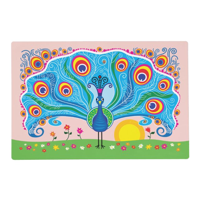 Peacock with Flowers Placemat (Front)