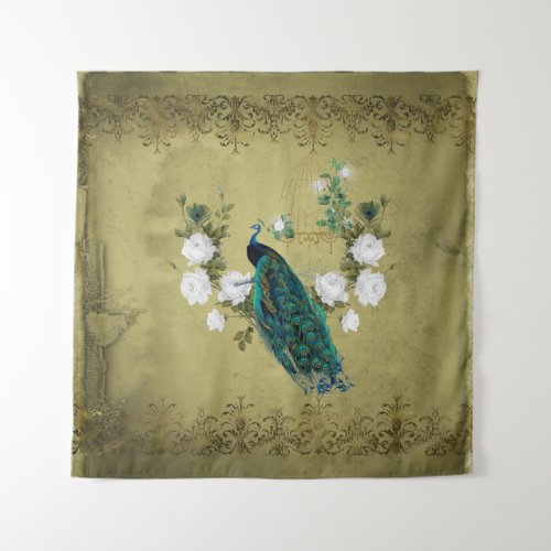 Peacock with flowers tapestry
