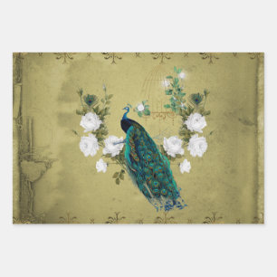 Peacock with flowers wrapping paper sheets