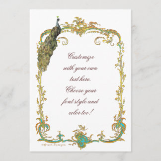 Peacock with Gold Baroque Frame Invitation Card