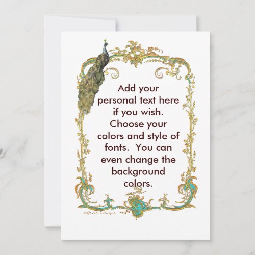 Peacock with Gold Frame Ornate Stationery Note Card