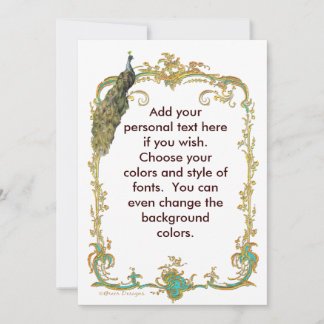 Peacock with Gold Frame Ornate Stationery Note Card