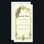 Peacock with Gold Frame "Save the Date" Card<br><div class="desc">Vintage style ornate design for invitations,  "save the date" cards,  notes,  greetings,  menus,  stationery,  and gifts. Ornate French design framing with exotic peacock from antique print makes a unique design for now. If you need help with customizing or need a special order contact Greer at greerdesign@aol.</div>