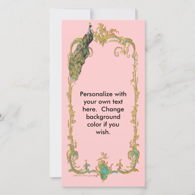 Peacock with Gold Frame "Save the Date" Card (Front)